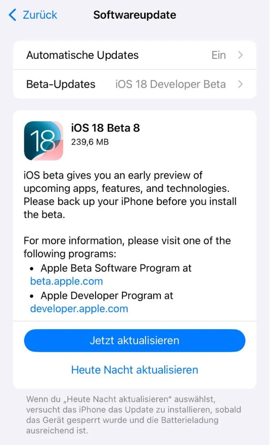 米脂苹果手机维修分享苹果 iOS / iPadOS 18 开发者预览版 Beta 8 发布 